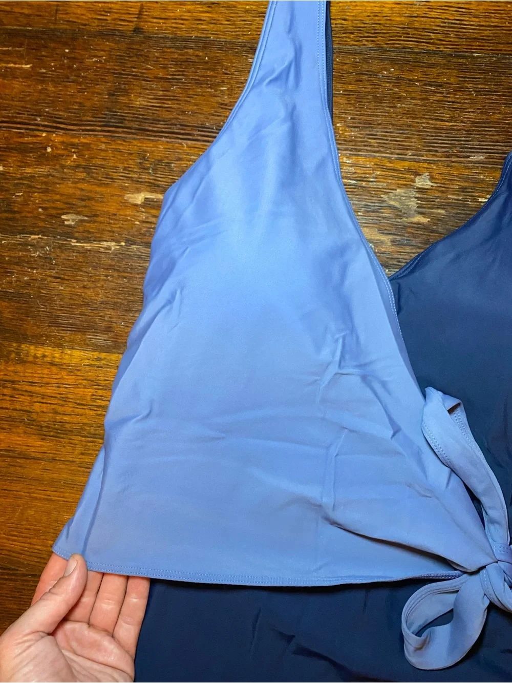 EUC Quince Italian Wrap Two-Tone Blue Crossover Front One-Piece Swimsuit